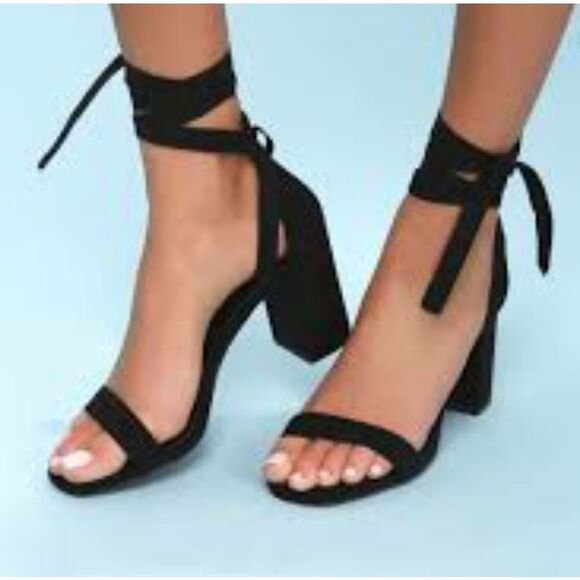 Lulus Airis Black Suede Lace-Up Heels - Picture 1 of 7